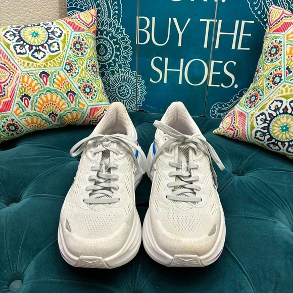 Hoka Women's Gray Running Shoes with Blue and Purple Accents - Picture 2 of 4